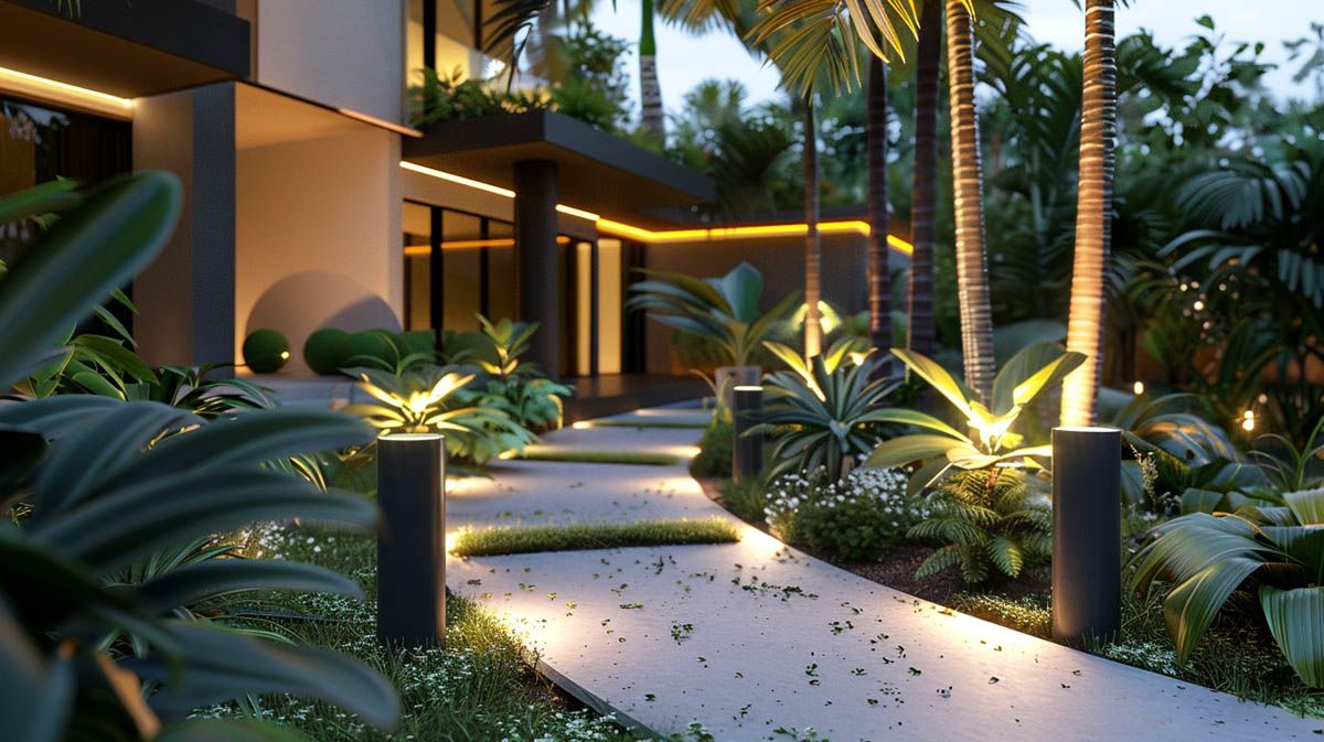 Landscaped villa garden with pool